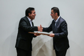 حجت‌الله ایوبی و شفیع آقا محمدیان در مراسم تودیع و معارفه مدیرعامل مرکز گسترش سینمای مستند و تجربی